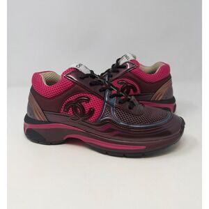 Chanel CC Low Top Trainer Sneaker Pink/Burgandy Size 8 US 38 EU